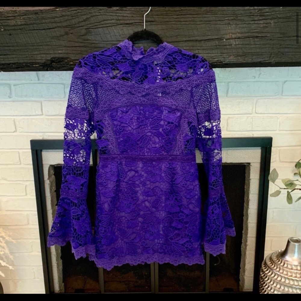 *NWT* ASOS Petite Lace Long Sleeve Mini Dress - Picture 5 of 8